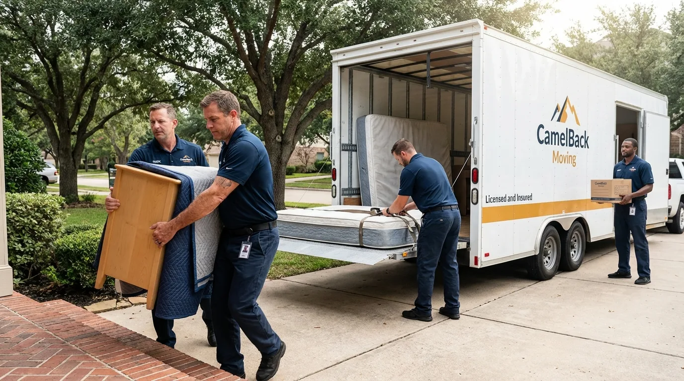 Crew loading residential truck for cross-state move from Leachville, AR