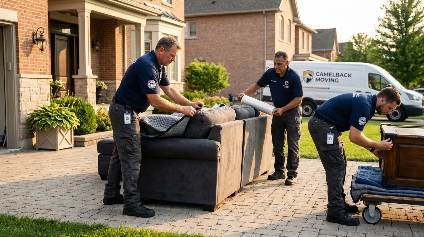 Large estate moving crew wrapping furniture in Leachville, AR