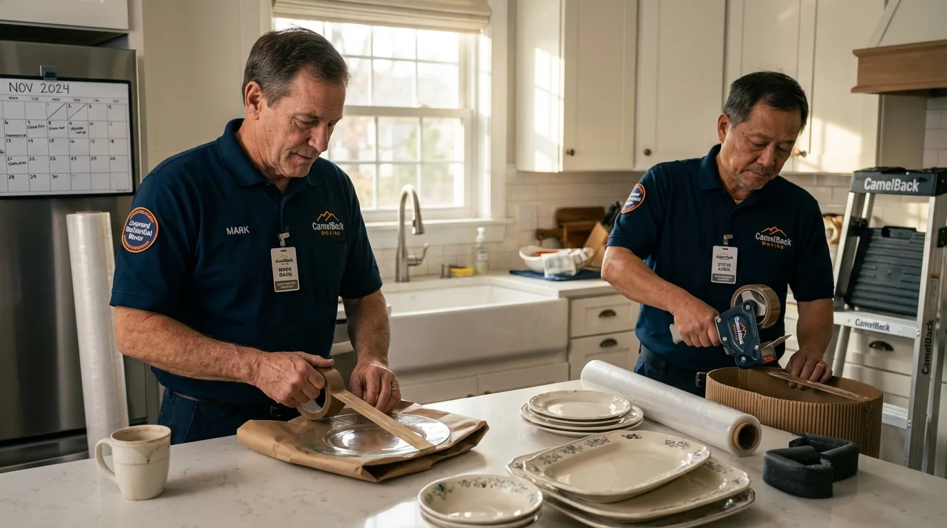 Professional crew packing kitchen dishware in Leachville, AR